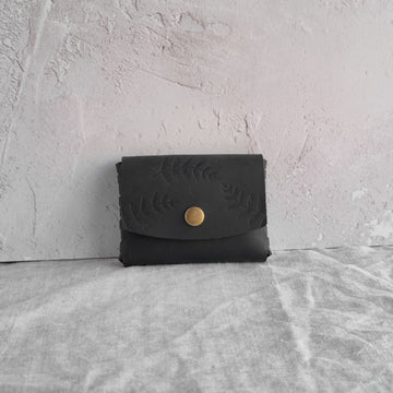 Seconds Sale-Black Botanical Print Leather Interlocked Purse (not personalised)