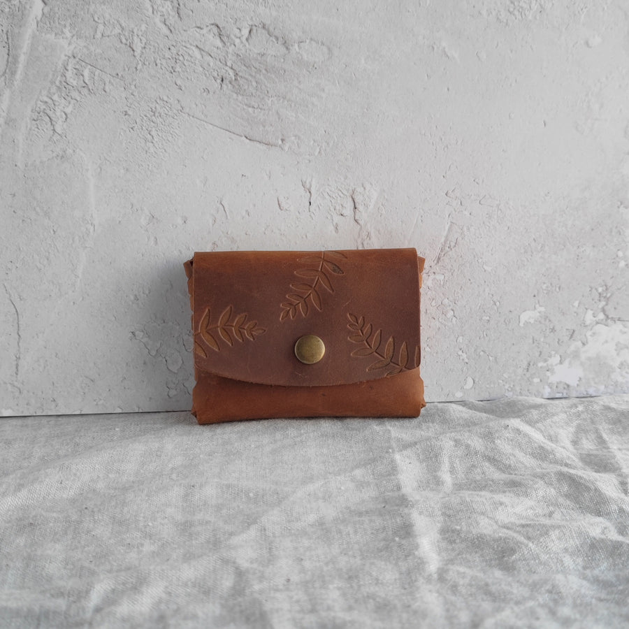 Tan Botanical Print Leather Interlocked Purse (not personalised)- Seconds Sale