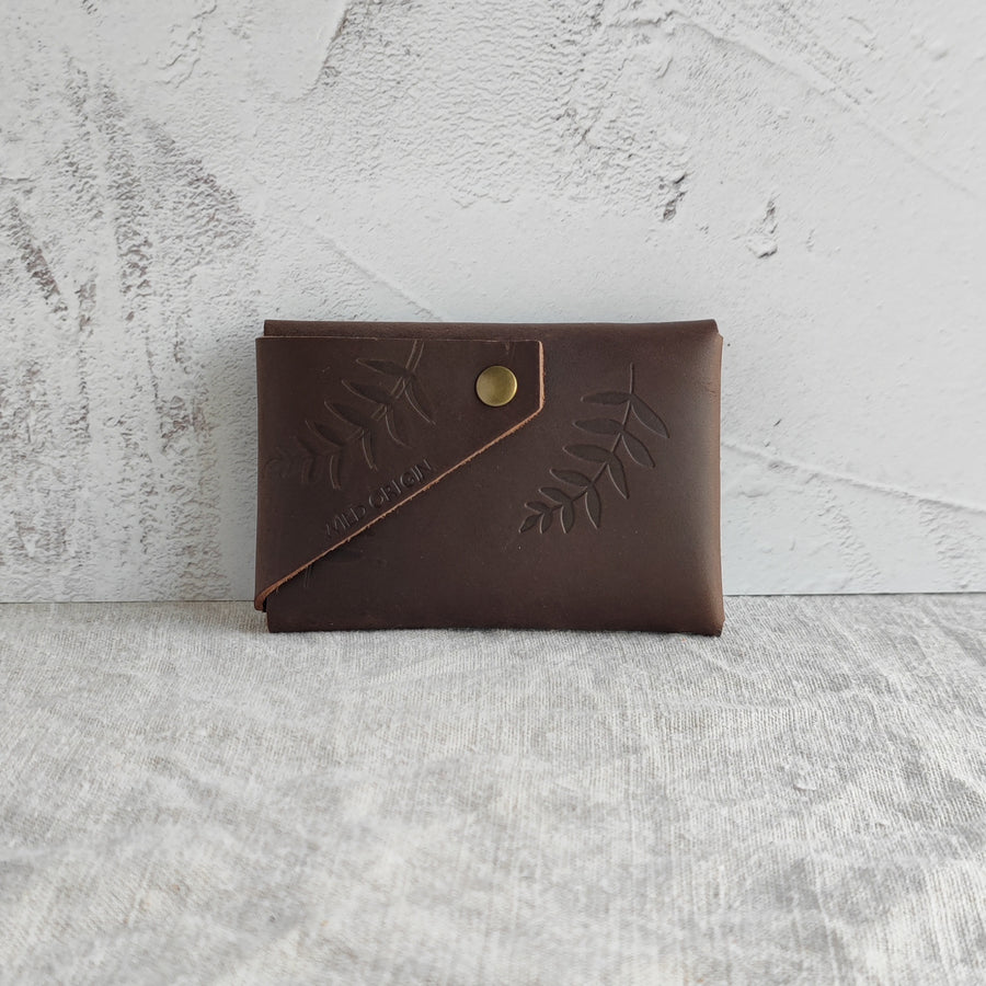 Seconds Sale- Brown Botanical Print Oiled Leather Wallet-Non personalised