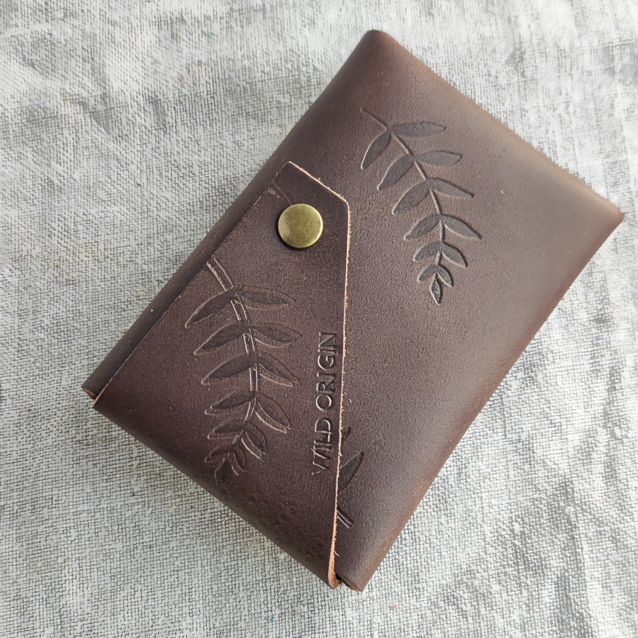 Seconds Sale- Brown Botanical Print Oiled Leather Wallet-Non personalised