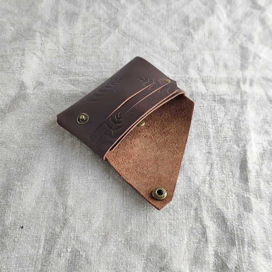 Seconds Sale- Brown Botanical Print Oiled Leather Wallet-Non personalised