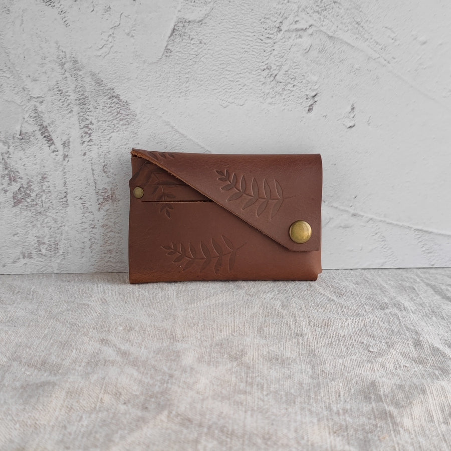 Seconds Sale- Tan Botanical Print Oiled Leather Wallet-Non personalised