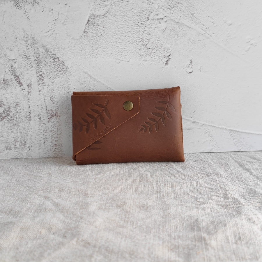 Seconds Sale- Tan Botanical Print Oiled Leather Wallet-Non personalised