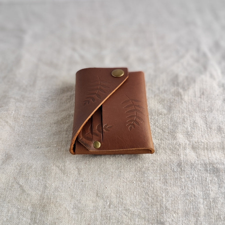 Seconds Sale- Tan Botanical Print Oiled Leather Wallet-Non personalised