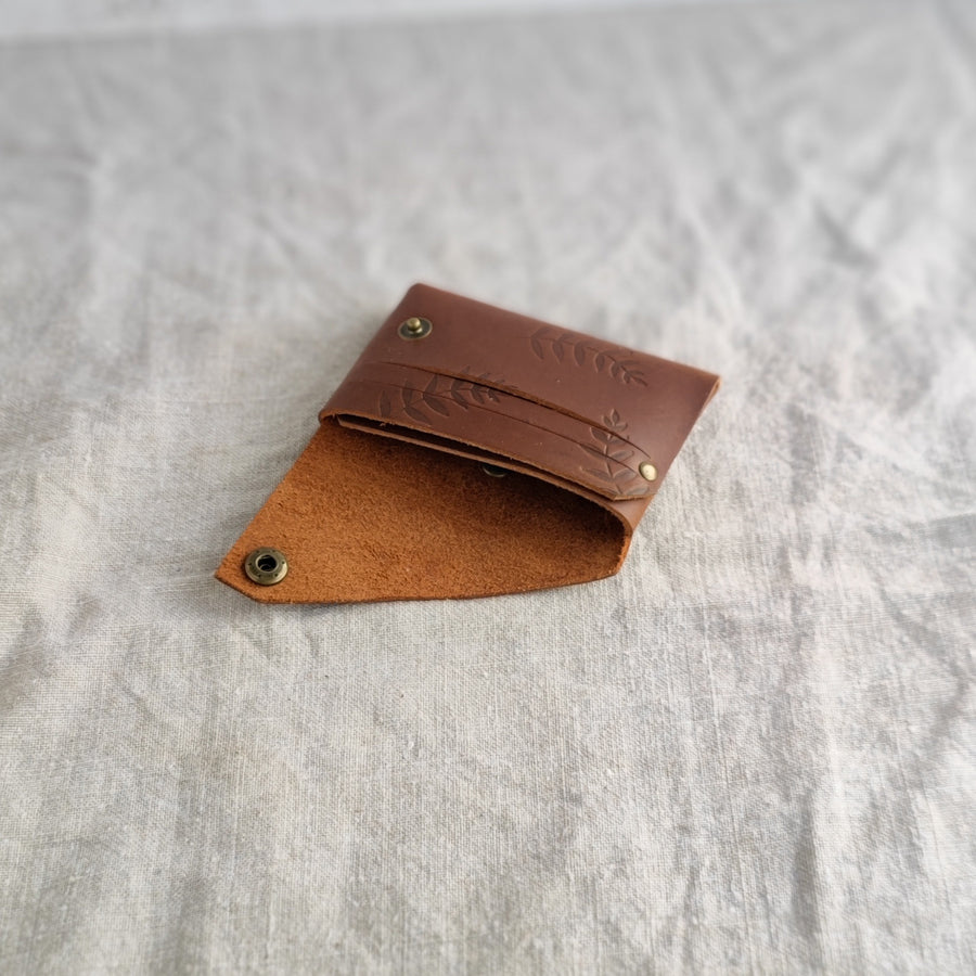 Seconds Sale- Tan Botanical Print Oiled Leather Wallet-Non personalised