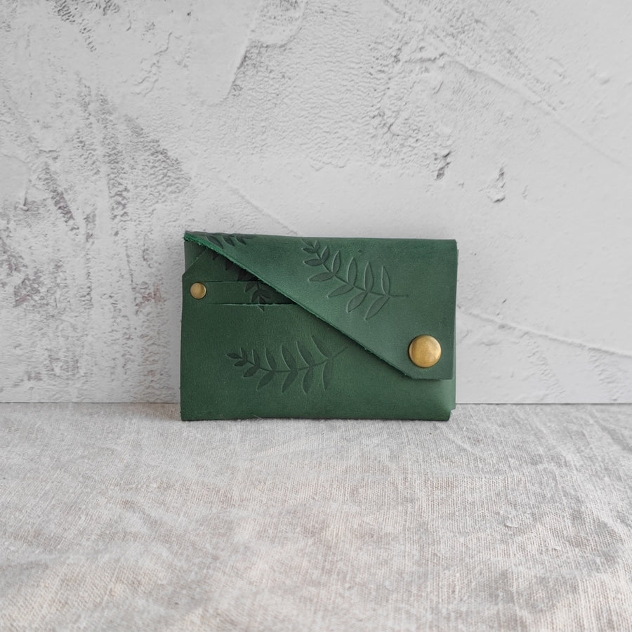 Seconds Sale- Green Botanical Print Oiled Leather Wallet-Non personalised