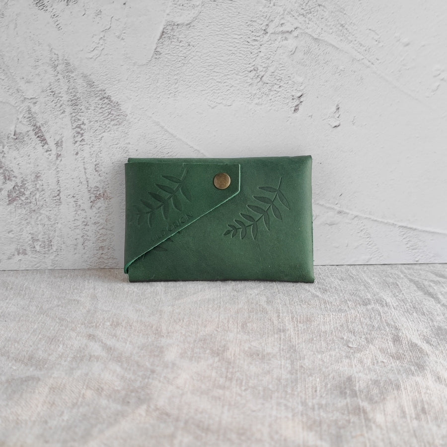 Seconds Sale- Green Botanical Print Oiled Leather Wallet-Non personalised