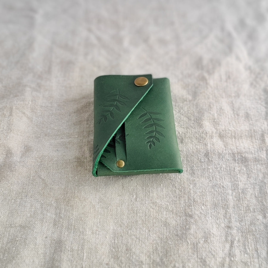 Seconds Sale- Green Botanical Print Oiled Leather Wallet-Non personalised