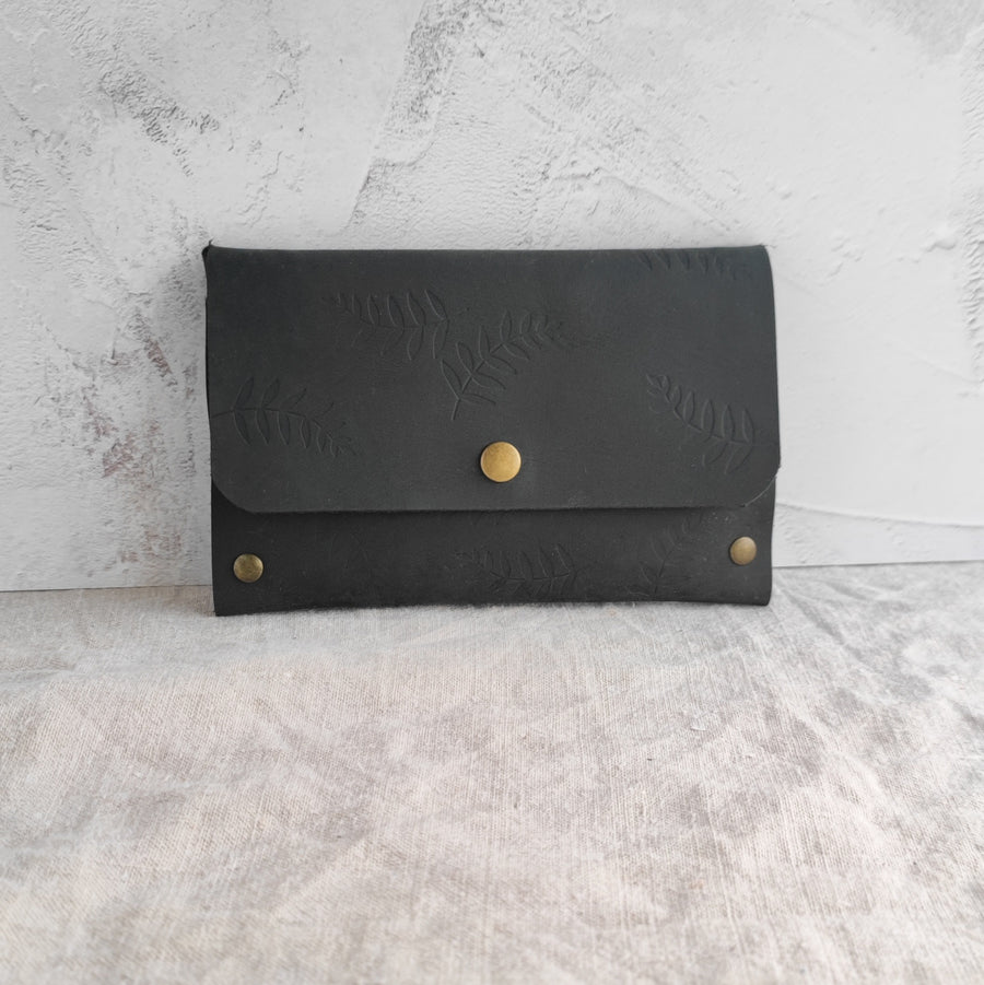 Seconds Sale- Black Botanical Travel Wallet, non personalised.