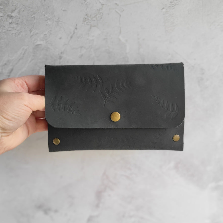 Seconds Sale- Black Botanical Travel Wallet, non personalised.