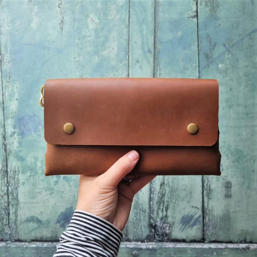 Teal Leather Clutch Bag